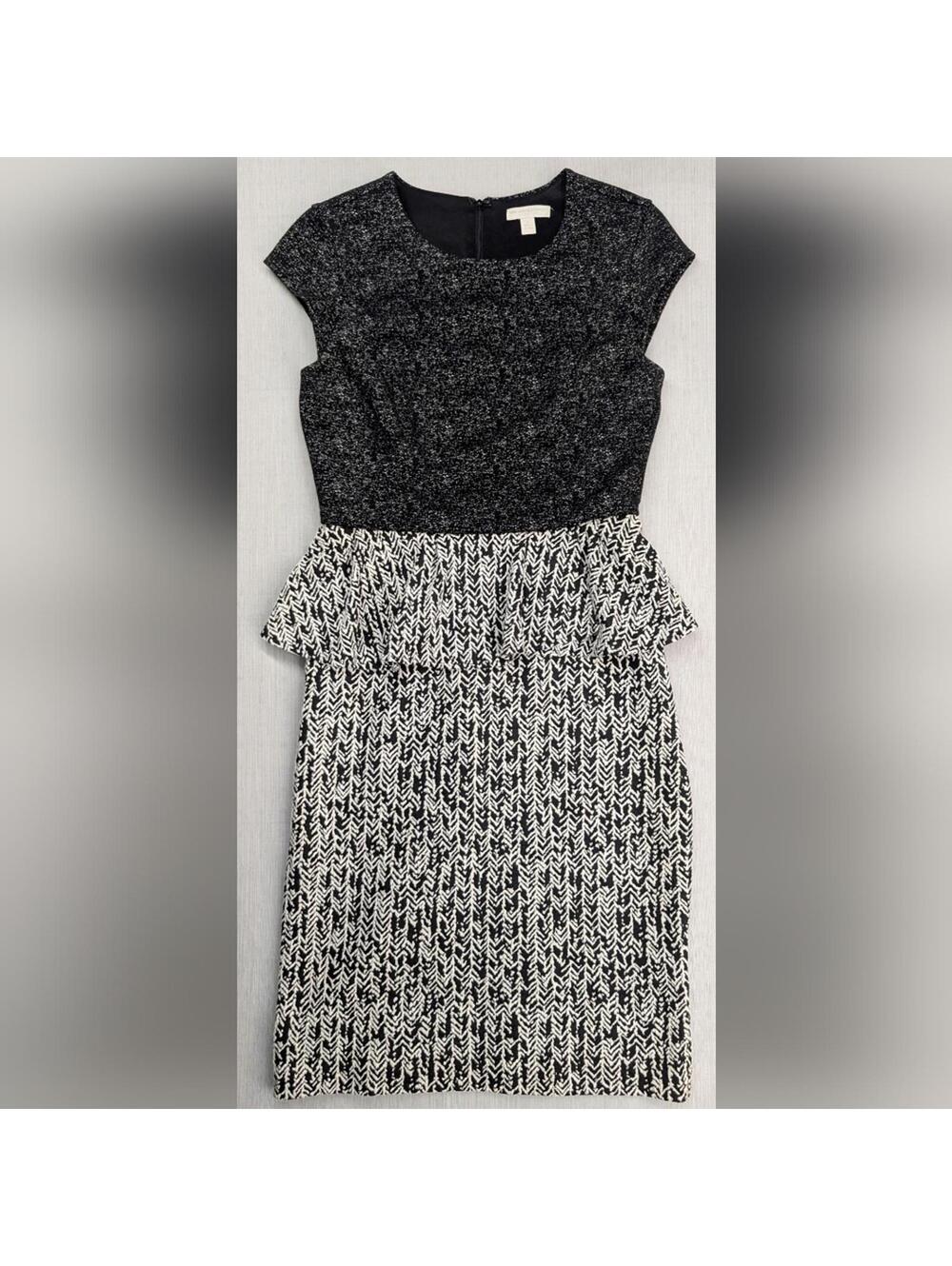 New York & Company Black White Peplum Sheath Dress Knit Stretch Lined Size M
